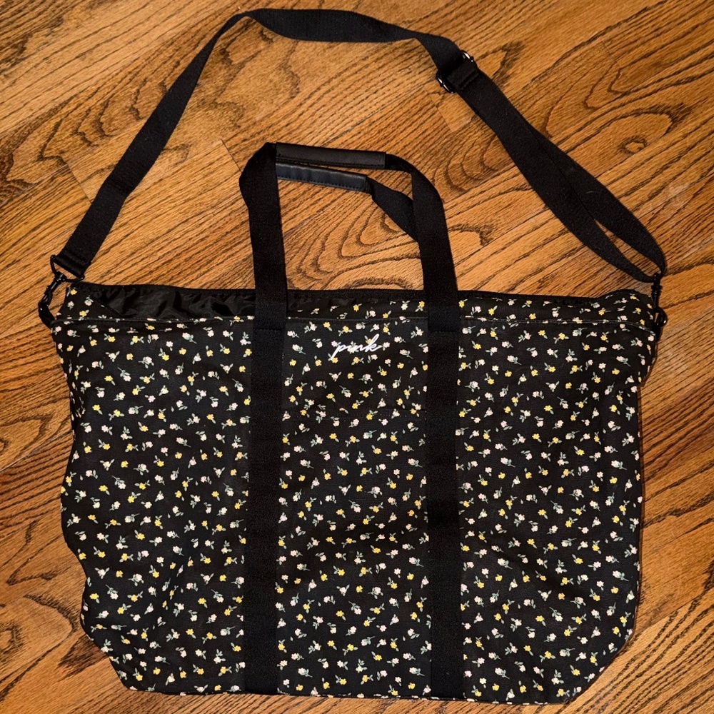 VS PINK Floral Pink Zip Tote Bag
